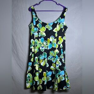 Jones Studio Black and Green Floral Dress